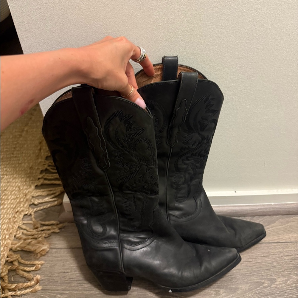 Jeffrey Campbell Black Embroidered Heeled Boots